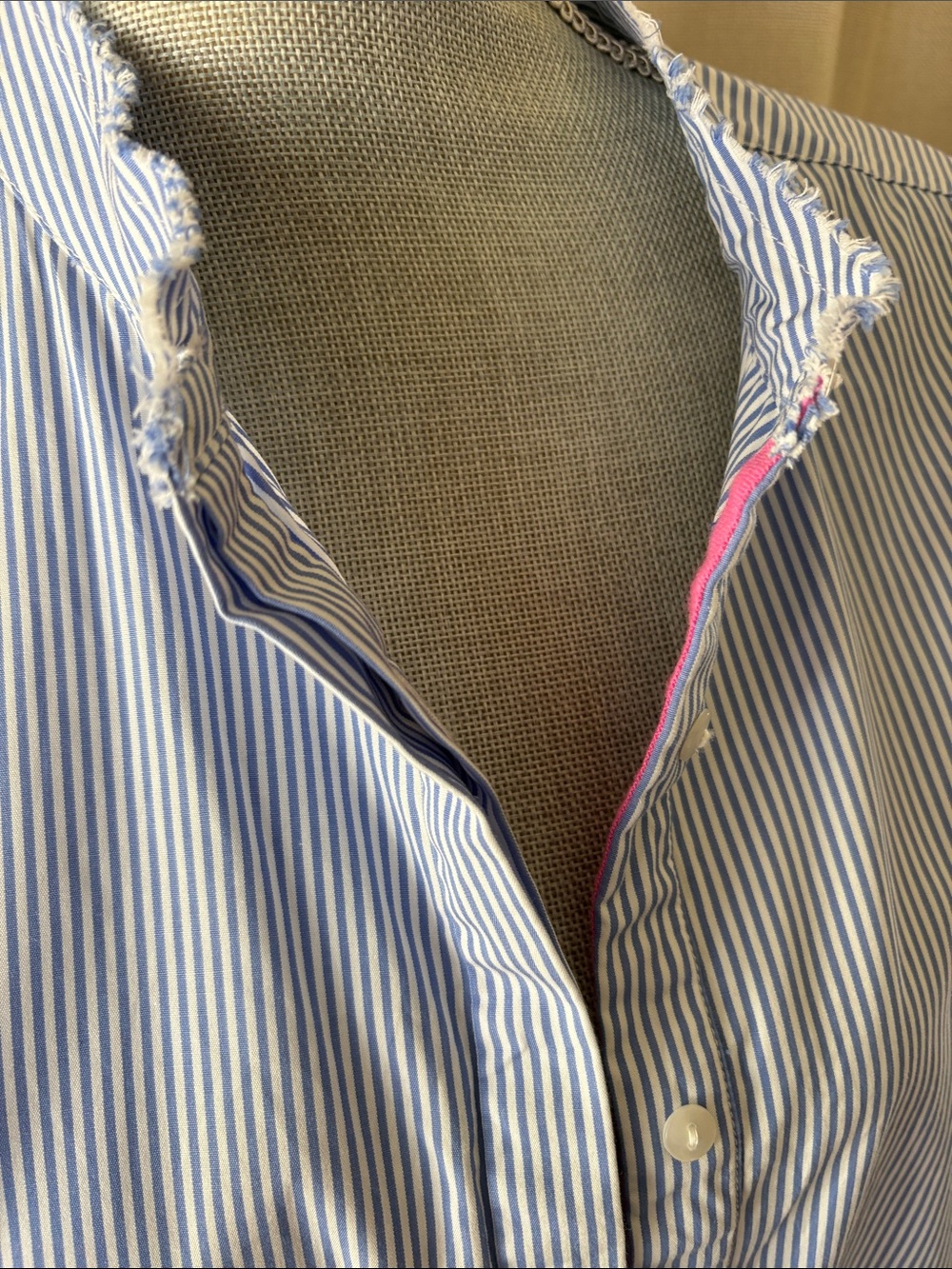 RAE FEATHER Boutique Cotton Twill Blouse Pinstripes Beach Coastal Size XL EUC!